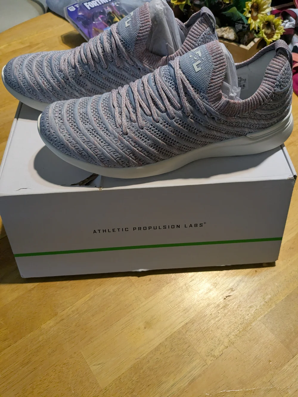 APL Men's TechLoom Knit Slip-On Sneakers - Light Gray with Pale Pink